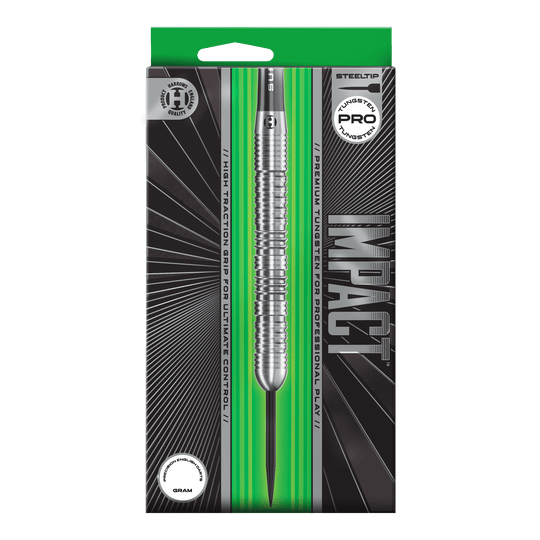 Dardos de acero de impacto Harrows Abgebildet sind Harrows Impact Steeldarts aus einer anderen Perspektive. Die Darts wirken robust und professionell.