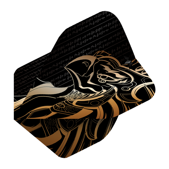 Misión Solo Horus No2 Vuelos Estándar Das Bild zeigt das Produkt "Mission Solo Horus No2 Standard Flights". Das Design ist schwarz-gold mit einem stilisierten Horus-Motiv und ägyptischen Schriftzeichen.