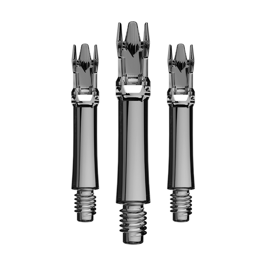 Abgebildet ist ein Set von schwarzen transparenten Ersatzshafts. Die Shafts sind ordentlich zusammengesetzt.