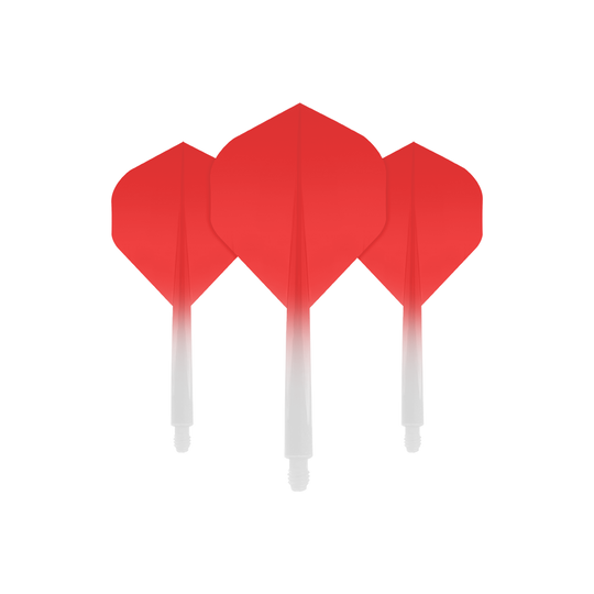 Das Bild zeigt drei rote Dart-Flights mit einem Farbverlauf nach unten hin. Die Flights sind mittig angeordnet und heben sich deutlich vom weißen Hintergrund ab.