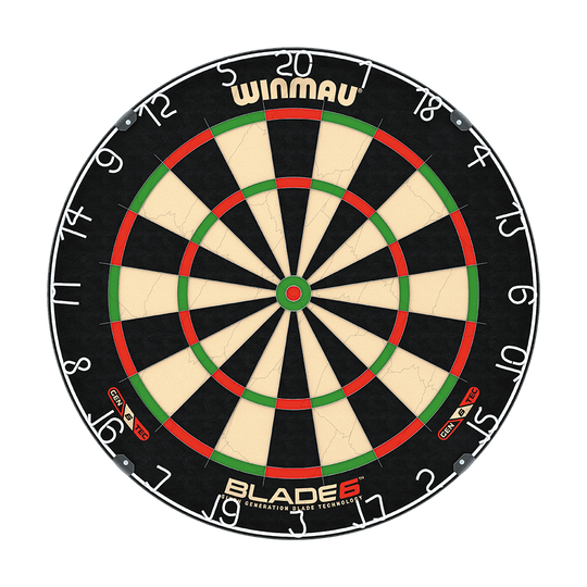 3033_Winmau_Blade_6_Steeldartboard_1 Winmau Blade 6 Steeldartboard ist rund und im klassischen Design abgebildet. Die Feldeinteilung ist kontrastreich.