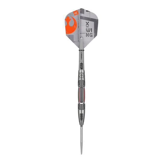 Abgebildet sind Target Star Wars X-Wing Swiss Point Steeldarts. Die Darts sind inspiriert von der Star Wars X-Wing Serie.