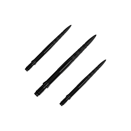 Das Bild zeigt ein Set von schwarzen Dartspitzen, 30 mm lang. Die Dartspitzen sind zusammen gruppiert dargestellt.