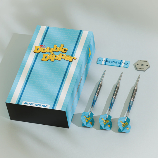 Dardos de acero Precise 180 Bela Schugmann Double Dipper V1 Das Bild zeigt die Precise 180 Bela Schugmann Double Dipper V1 Steeldarts. Diese Dartpfeile sind optimal für fortgeschrittene Dartspieler.