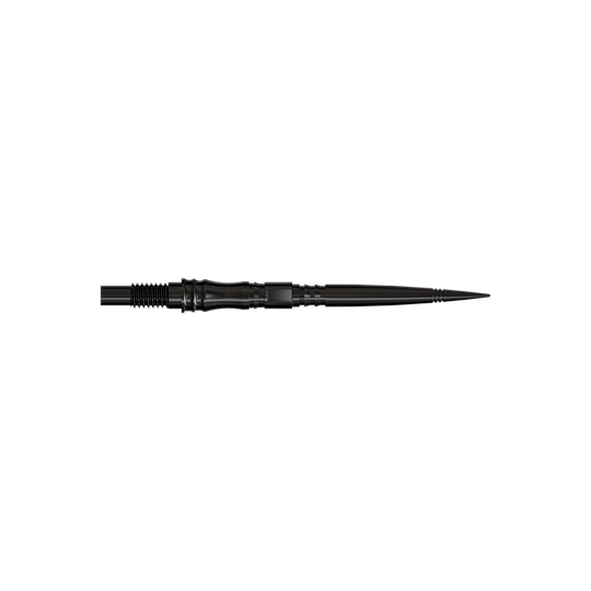Harrows Quick Point Apex Axis Elite Series Dartspitzen - Schwarz Apex Axis Black Elite Serie Dartspitzen in 30mm sind zu sehen. Sie haben eine dunkle Oberfläche.