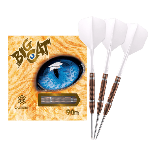 Dardos de acero Caliburn Big Cats Lion Das Bild zeigt ein vollständiges Set Caliburn Big Cats Lion Steeldarts. Die Darts sind in voller Länge sichtbar.