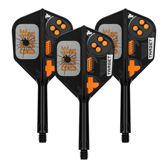 Target K-Flex Juego Terminado No6 Vuelos Das Bild zeigt ein Set von Dart Flights. Es handelt sich um das Modell 410577 Target K-Flex GameOver No6 Flights 26mm 1Set.