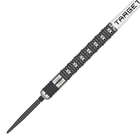Dardos de acero Target Chris Dobey Hollywood Action Swiss Point Das Bild zeigt den Target Chris Dobey Hollywood Action Swiss Point Steeldart. Der Dartpfeil hat ein auffälliges, silber-schwarzes Design mit präzisen Griffmulden.