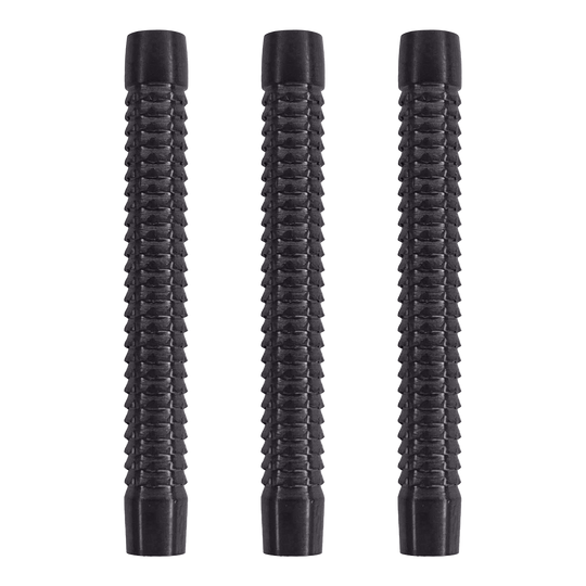 Barriles de dardos blandos McDart Phantom Das Bild zeigt drei schwarze McDart Phantom Softdart-Barrels. Sie haben eine geriffelte Oberfläche für besseren Halt.