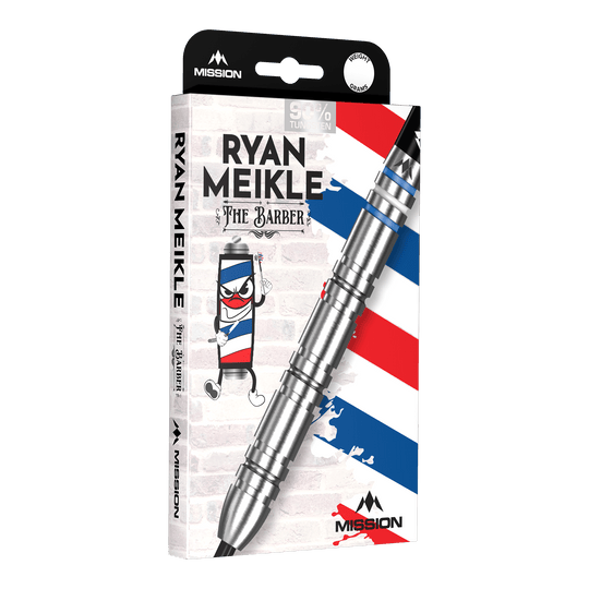 Misión Ryan Meikle The Barber Steeldarts - 23 g Hier sieht man die Mission Ryan Meikle The Barber Steeldarts - 23g. Diese Darts zeichnen sich durch ihr einzigartiges Design aus.