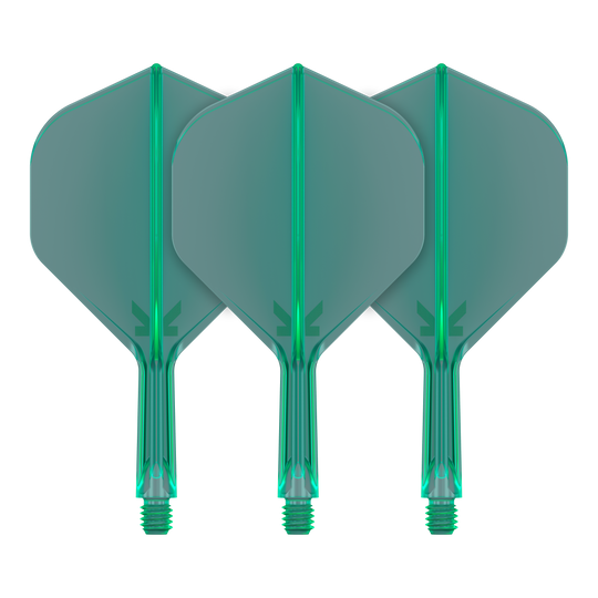 Sistema de vuelo estándar Target K-Flex No2 - Verde Abgebildet ist ein Produkt mit dem Namen 410031_Target_K-Flex_No2_Standard_Flights_Grn_19mm_2. Es handelt sich vermutlich um grüne Standard-Flights für Darts.
