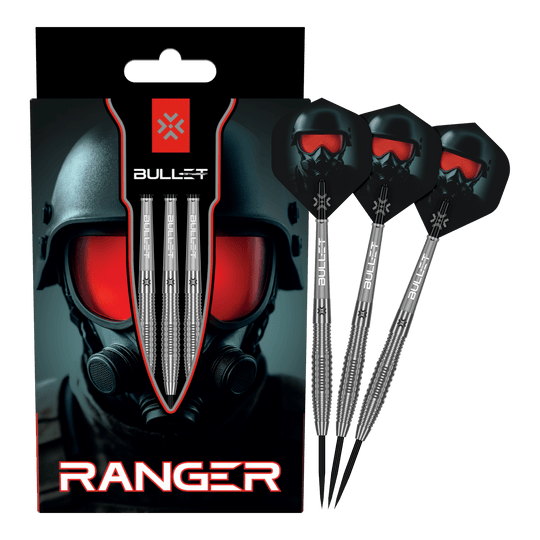 Auf dem Bild ist das vollständige Set der Bullet Ranger Steeldarts zu sehen. Die Steeldarts werden für Präzisionswürfe verwendet.