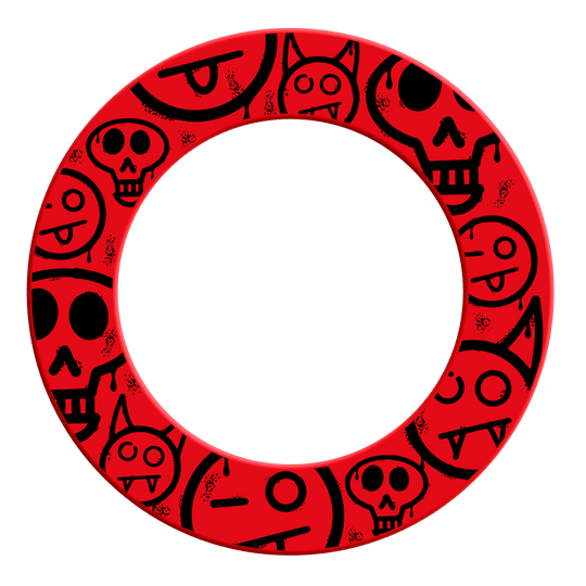 McDart Graffiti Emojis Diana envolvente Ein Bild mit dem Dateinamen MSF-A5_McDart_Graffiti_Smilies_Dartboard_Surround_Rot_2. Es zeigt vermutlich einen roten Dartboard-Surround mit Graffiti-Smilies.
