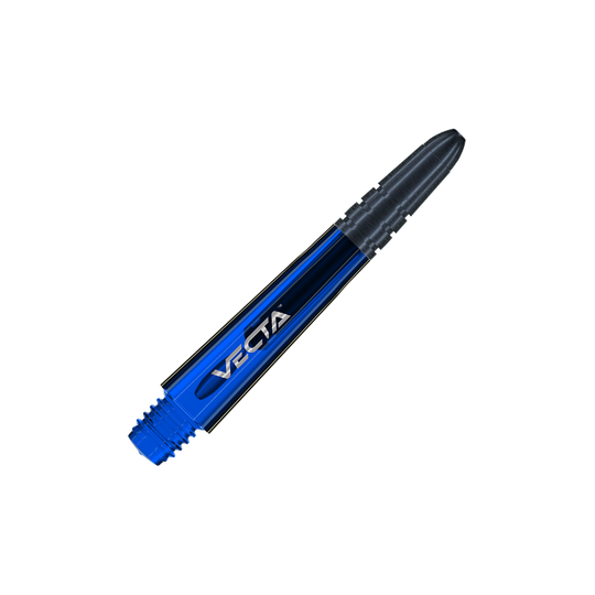 7025-105_Winmau_Vecta_Shafts_Blau_34mm_2 Das Bild zeigt einen blauen Winmau Vecta Shaft. Der Schaft hat ein glänzendes Design mit der Aufschrift "VECTA".