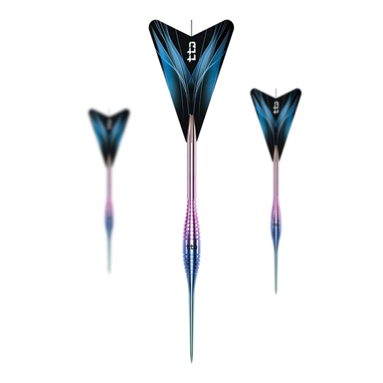 Dardos de acero Caliburn TTD Complete Titanium T2 Rainbow - 6 g Abgebildet ist ein Set der Caliburn TTD Complete Titanium T2 Rainbow Steeldarts - 6g. Das Set enthält hochwertige Steeldarts in Regenbogenoptik.