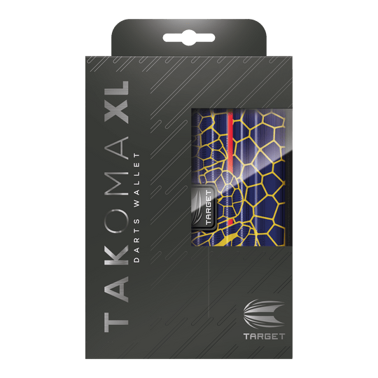 Estuche para dardos Target Takoma Josh Rock XL Das Bild zeigt die Verpackung des Produkts "Target Takoma Josh Rock XL Dartcase". Das Dartcase ist teilweise durch ein Fenster in der Verpackung sichtbar und hat ein buntes, grafisches Design.