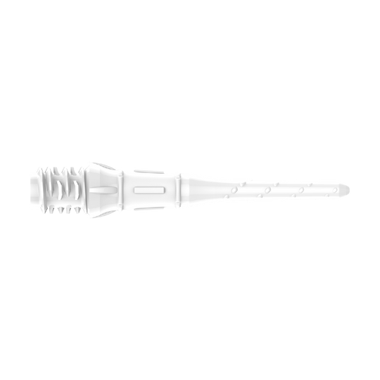 Premium Lippoints (paquete de 30) - Consejos Das Bild zeigt eine weiße Dartspitze mit feinen Rillen und Details. Sie ist lang und besteht aus Kunststoff.