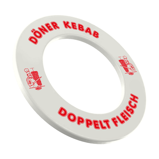 Marco para dardos McDart Döner Kebab - Con texto personalizado Zu sehen ist das McDart Dartboard Surround Döner mit individuellem Wunschtext. Dieses Produkt dient als Schutz für Dartboards.