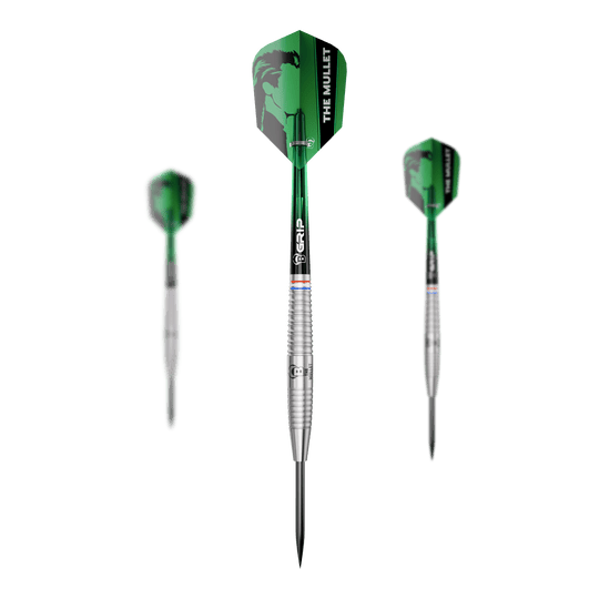 Dardos de acero Bulls Danny Jansen G2 Hier sind die Bulls Danny Jansen G2 Steeldarts als Set zu sehen. Mehrere Dartpfeile werden geordnet präsentiert.