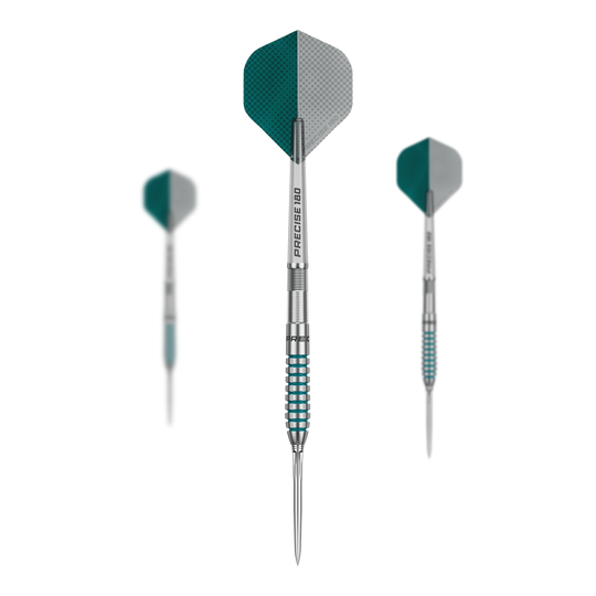 Dardos de acero Precise 180 MRV1 Auf dem Bild sieht man die Precise 180 MRV1 Steeldarts - 23g als Set. Das Set ist für das Dartspiel konzipiert.