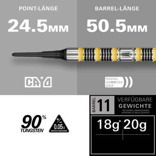 Dardos blandos Target Buzz 11 Das Foto zeigt die Target Buzz 11 Softdarts. Sie eignen sich ideal für den Einsatz in elektronischen Dartautomaten.