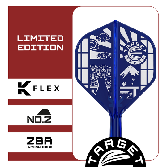 Vuelos estándar Target Japan K-Flex Blue Limited No2 Dieses Bild zeigt die Target Japan K-Flex Blue Limited No2 Standard Flights. Die Flights sind in blauer Farbe gestaltet.