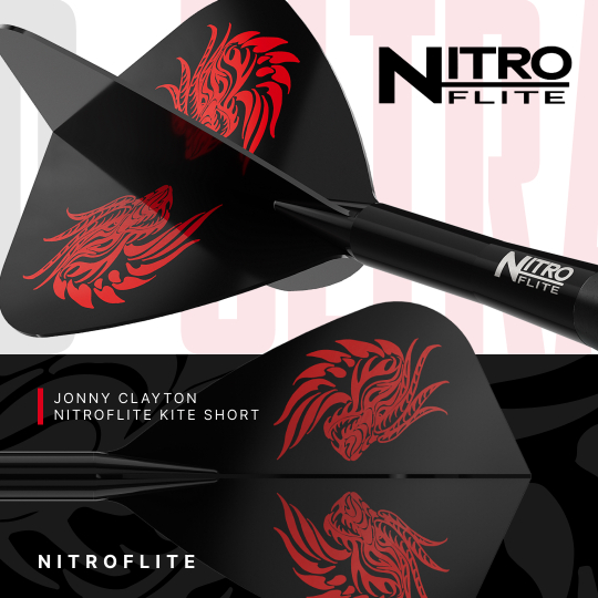 Auf dem Bild sind die Red Dragon Jonny Clayton RD-ULTRA Switch Point Steeldarts mit 22 Gramm zu sehen. Die Darts werden aus einer anderen Perspektive dargestellt.
