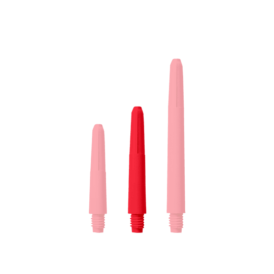 570_Nylon_Shafts_Rot_35mm_1R3IZOkte1BTZV Das Bild zeigt drei rote Nylon-Schäfte in unterschiedlichen Längen. Sie stehen nebeneinander auf weißem Hintergrund.