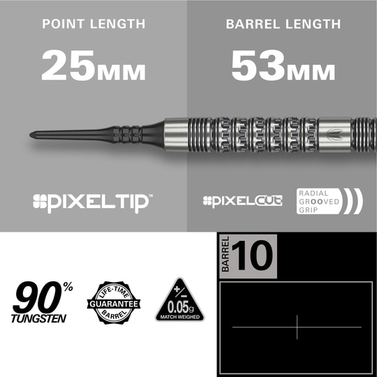 Dardos blandos Target Redux 10 - 18 g Gezeigt wird das Produkt Target Redux 10 Softdarts - 18g. Die Softdarts sind als Set zu sehen.