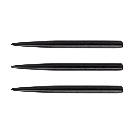 8610Black_Winmau_Standard_Black_Steeldart_Spitzen_32mm_1 Das Bild zeigt drei schwarze Steeldart-Spitzen in einer Reihe. Es handelt sich um das Produkt "Winmau Standard Black Steeldart Spitzen - 32mm".
