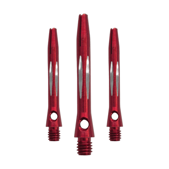 Ejes de aluminio con corte de diamante - Rojo - 35 mm Hier sieht man den Diamond Cut Aluminium Shafts - Rot - 35mm als Set. Es sind mehrere rote Aluminium-Dartschäfte mit Diamantschliff im Set enthalten.