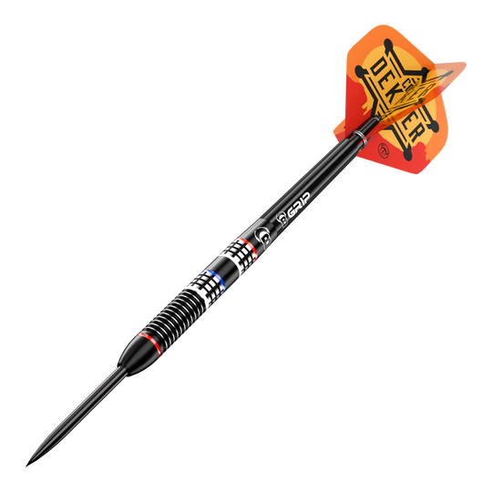 Dardos de acero Bulls Cor Dekker The Sheriff - 23 g Die Abbildung zeigt Bulls Cor Dekker The Sheriff Steeldarts - 23g. Es handelt sich um einen hochwertigen Steeldartpfeil für professionelle Dartspieler.