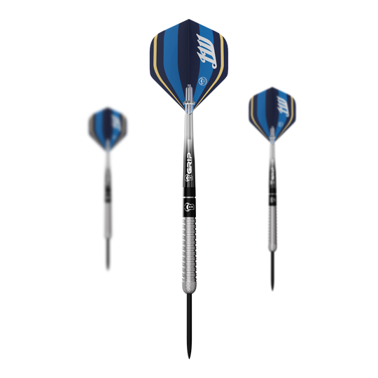 Dardos de acero Bulls Leon Weber Hier sieht man ein Set der Bulls Leon Weber Steeldarts. Das Set enthält mehrere Steeldarts für den Dartsport.