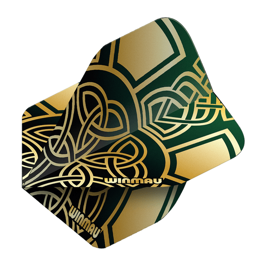 Winmau Prism Delta Brendan Dolan Celtic Knot Black Gold No2 Vuelos estándar Gezeigt werden die Winmau Prism Delta Brendan Dolan Celtic Knot Black Gold No2 Standard Flights. Die Flights sind für Darts mit einem auffälligen keltischen Design gestaltet.