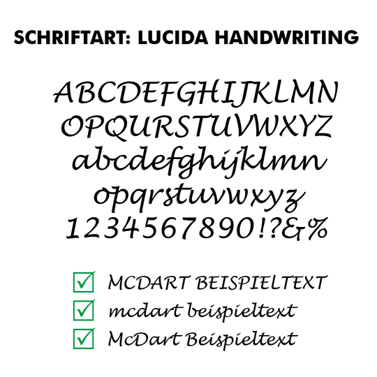 Flightdruck_Schriftart_LucidaHandwritingThHT3MMXEEFib Abbildung eines Dart-Flights mit LucidaHandwriting-Schrift. Das Muster hebt die Schrift hervor.