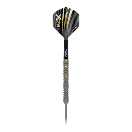 Dardos de acero Winmau Michael Van Gerwen Evo-X Dies ist ein Winmau Michael Van Gerwen Evo-X Steeldart. Der Dartpfeil hat ein schwarz-goldenes Design und eine strukturierte Griffzone.