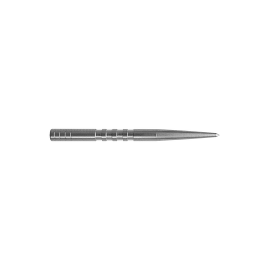 Puntas de dardo Condor Beak Point con corte Auf dem Bild ist eine silberne Dartspitze mit mehreren kleinen Einkerbungen zu sehen. Sie ist lang, schmal und läuft spitz zu.