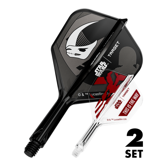 Set Target Star Wars K-Flex Mandalorian No6 Vuelos Zwei Dart-Flügel-Sets mit Mandalorianer-Design, bekannt aus Star Wars. Die Flights sind 19 mm groß und für Dartpfeile geeignet.