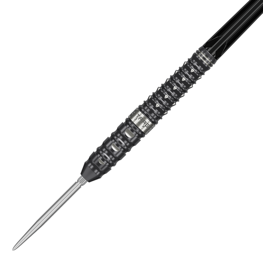 Dardos de acero Target Japan Black Marque Eclipse Swiss Point - 23 g Das Bild zeigt die Target Japan Black Marque Eclipse Swiss Point Steeldarts mit einem Gewicht von 23g. Diese hochwertigen Darts sind für Präzisionswürfe im Dartspiel entwickelt.
