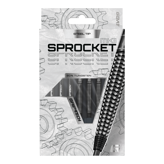 GOAT Sprocket MKII Torpedo Steeldarts sind auf diesem Bild dargestellt. Sie zeichnen sich durch ihre besondere Form und Verarbeitung aus.