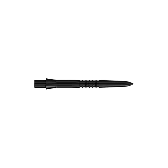 Schwarze Steeldartspitzen, 26 mm lang. Das Bild zeigt die Misson Caliburn EVO GV1 Dartspitzen.