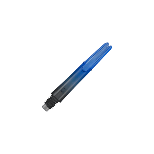 Varilla L-L-Style-Shaft Locked Straight Natural9 de dos tonos - Azul Auf dem Bild ist ein blauer, transparenter Dart-Schaft zu sehen. Der Schaft hat ein gerades Design und ein schwarzes Gewinde am unteren Ende.