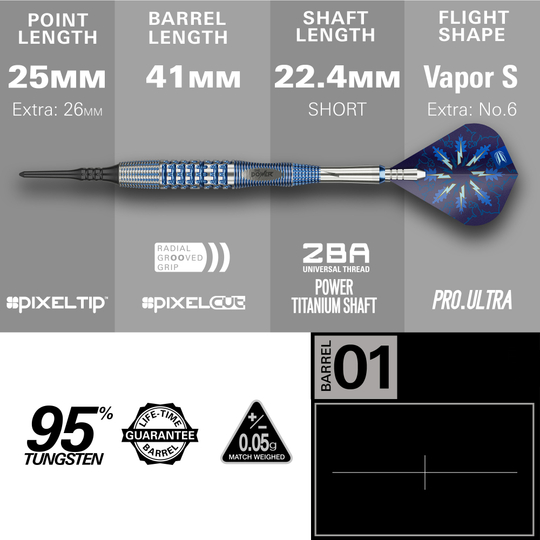 Dardos blandos Target Phil Taylor Gx2 Zu sehen sind die Target Phil Taylor Gx2 Softdarts. Diese Softdarts bieten optimalen Halt und ein stilvolles Aussehen.