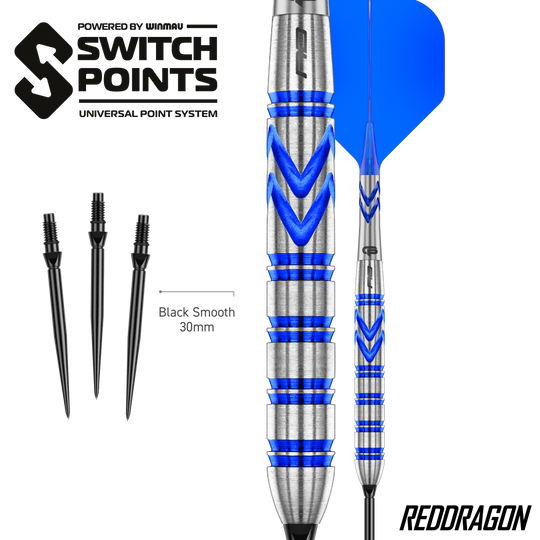 Dardos de acero Red Dragon Gerwyn Price Blue Original Switch Point Die Red Dragon Gerwyn Price Blue Original Switch Point Steeldarts werden präsentiert. Sie zeichnen sich durch ihr markantes blaues Design aus.