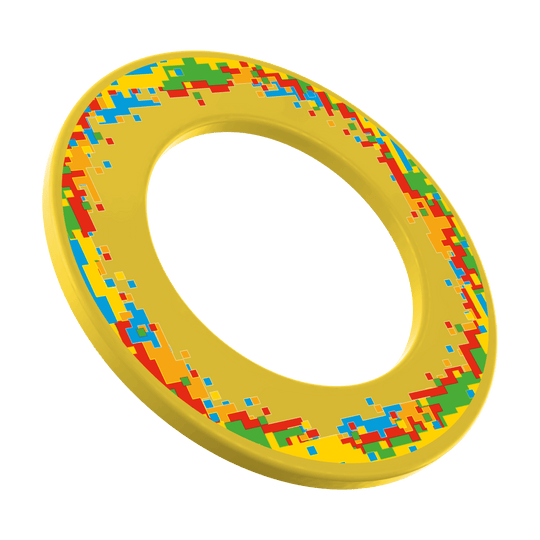 Marco para diana de píxeles McDart Das Bild zeigt die gelbe McDart Pixel Dartboard-Surround von vorn. Sie schützt das Dartboard und wertet den Spielbereich auf.
