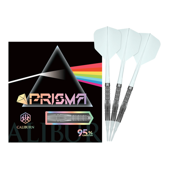 Dardos blandos Caliburn Prisma P1 - 19 g Das Bild zeigt den vollständigen Caliburn Prisma P1 Softdart mit 19g. Dieses Produkt eignet sich ideal für Softdartspieler.