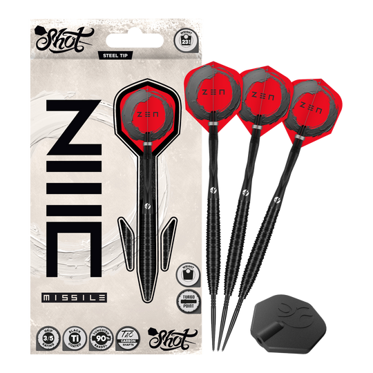 Dardos de acero Shot ZEN Missile Turbo Point - 23 g Dieses Bild zeigt Shot ZEN Missile Turbo Point Steeldarts - 23g als Gesamtansicht. Sie sind geeignet für das professionelle Dartspiel.