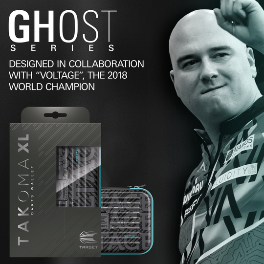 Estuche para dardos Takoma XL Ghost Series Rob Cross Zu sehen ist das Takoma XL Ghost Series Rob Cross Dartcase. Es ist ein spezielles Dartcase für die Ghost Series von Rob Cross.