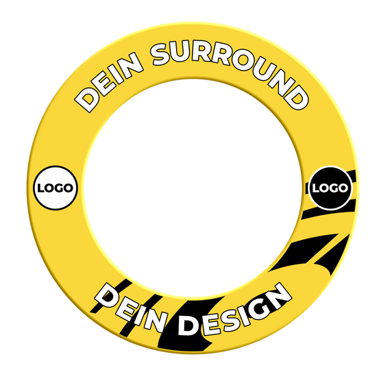 Marco de diana con tu diseño Das Bild zeigt ein Produkt namens MSF-Gelb_Dartboard_Surround_Wunschdruck_Gelb_2. Es handelt sich um einen gelben Dartboard-Surround mit individuellem Druck.