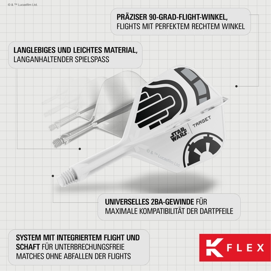 Target Star Wars K-Flex Stormtrooper No. 2 Vuelos Estándar Target Star Wars K-Flex Stormtrooper No6 Flights Dart-Flügel mit Stormtrooper-Motiv aus Star Wars. Für präzise Würfe und stylisches Aussehen.